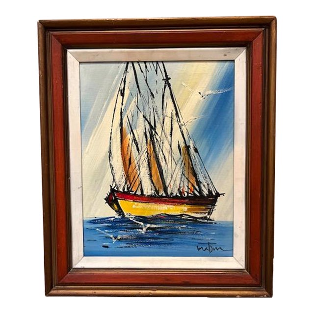Vintage Mid-Century Sailboat "Couch Painting" For Sale