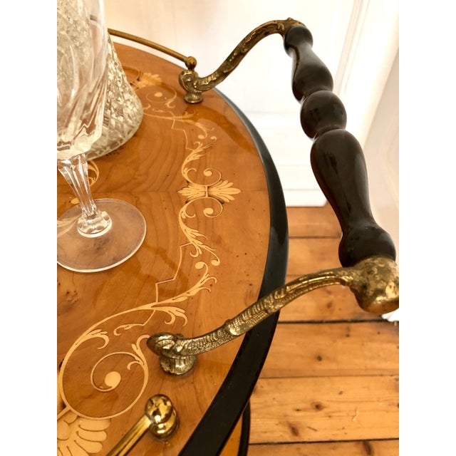 1950s Italian Sorrento Drop Leaf Rosewood Serving Trolley with Inlaid Brass Decor, 1950s For Sale - Image 5 of 6