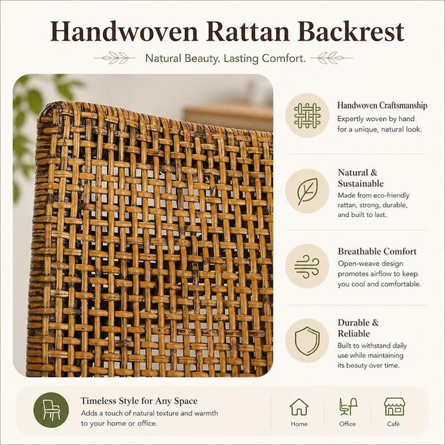 Rattan Arm Chair, Solid Mahogany Frame, Woven Backrest, Cotton Cushion, Tropical Accent Chair For Sale - Image 6 of 12