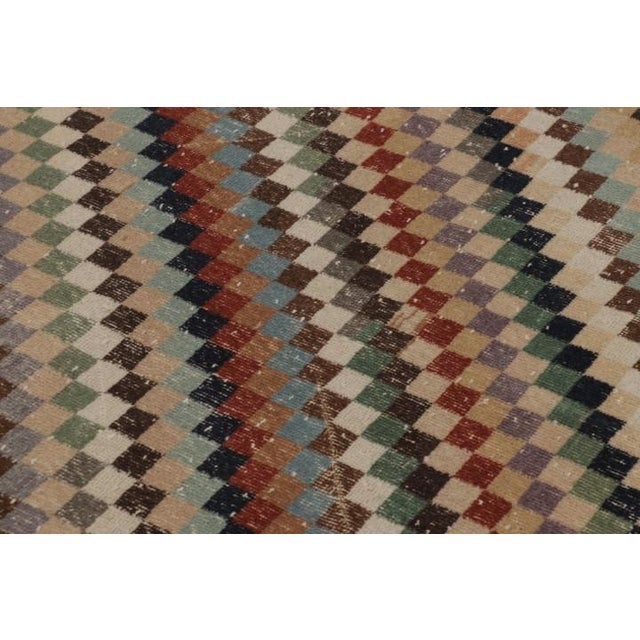 1950s Vintage Turkish Distressed Rug, Earthy Geometric Checkered Mosaic - Rug & Kilim For Sale - Image 5 of 9