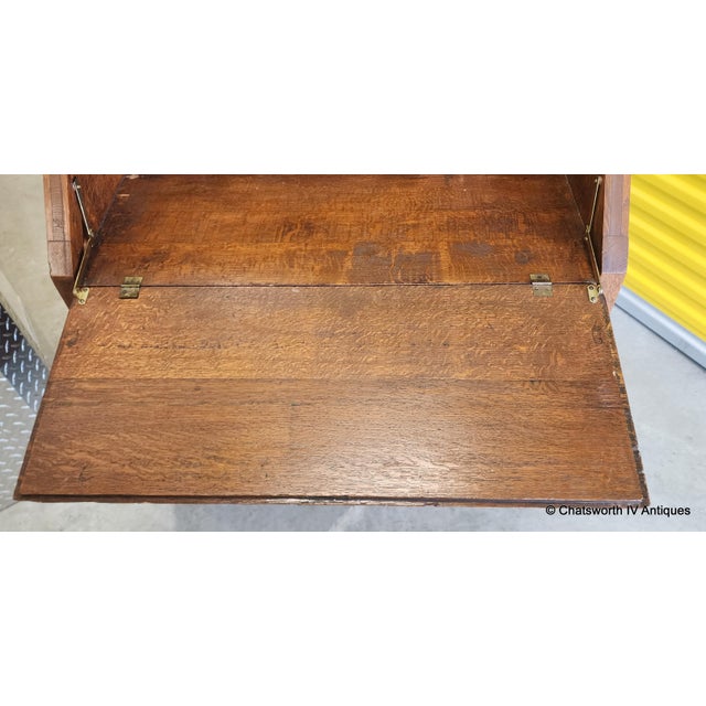 Antique Mission Arts & Crafts Craftsman Style Quartered Oak Slant Top Desk, 1910 For Sale - Image 14 of 14