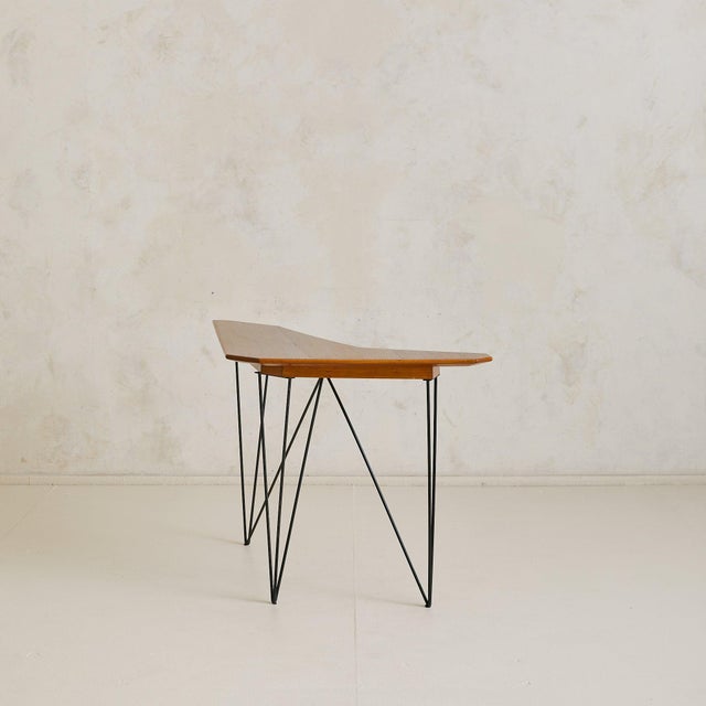 Italian Walnut + Metal Console or Corner Desk, 1950s For Sale - Image 4 of 10