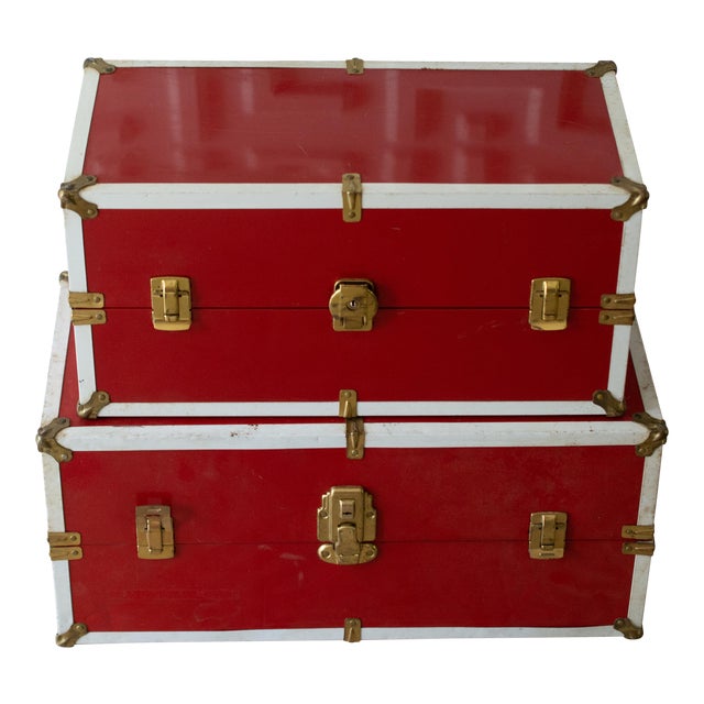 1950s Glossy Red Stacking Trunks - a Pair For Sale