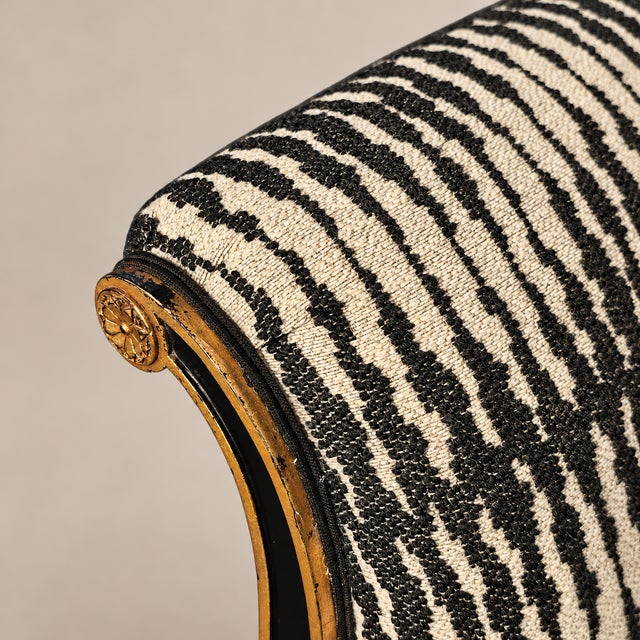 Wood 1970s Maison Jansen–Style Neoclassical Ebonized and Gilt Window Settee in Castel Baobab Fabric For Sale - Image 7 of 9
