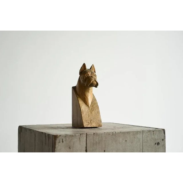 Boxer Sculpture or Bookend in Solid Carved Wood Mid 20th Century Boxer Bookend in Solid Carved Wood Mid 20th Century A...