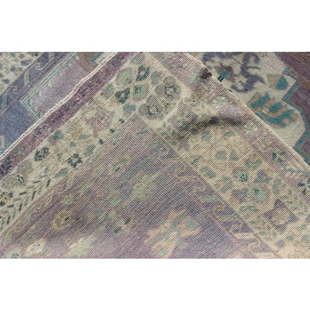 Purple and Teal Vintage Turkish Oushak Rug With Floral Layered Medallion Design For Sale In Atlanta - Image 6 of 7