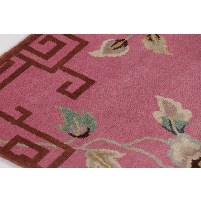 Art Deco Rug & Kilim’s Chinese Art Deco-Inspired Rug, Pink With Greek Key Border For Sale - Image 3 of 8