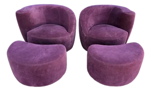 1980s Pair of Vladimir Kagan Nautilus Chairs and Ottomans