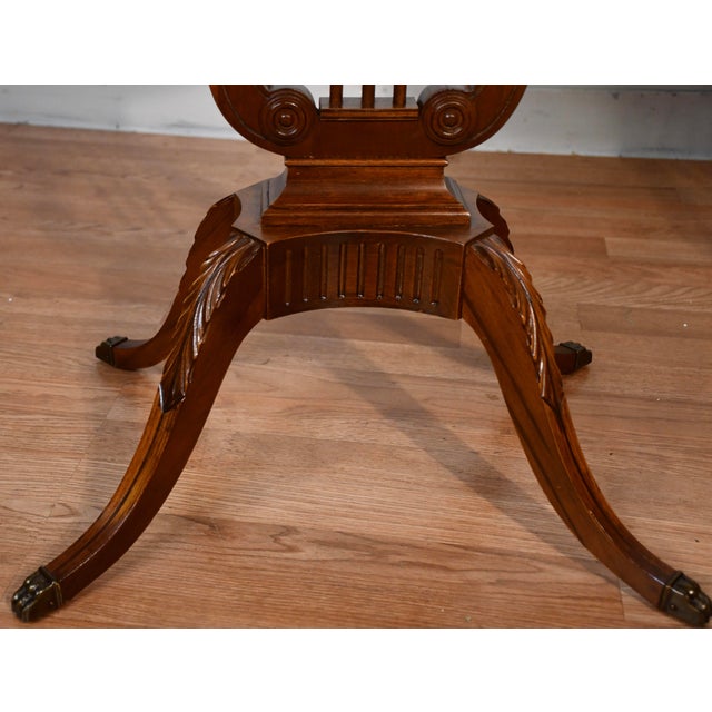 Wood 1940s Mersman Duncan Phyfe Style Mahogany Lyre Base Pair of Side Tables / End Tables For Sale - Image 7 of 15