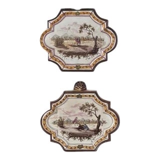 A Pair of 19th Century Painted Faience Plaques in the Style of Veuve Perrin For Sale