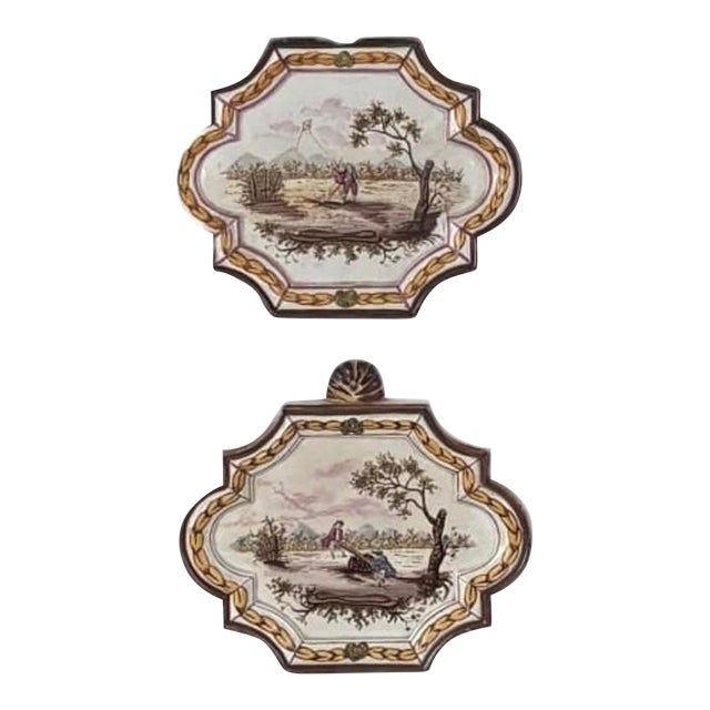 A Pair of 19th Century Painted Faience Plaques in the Style of Veuve Perrin For Sale