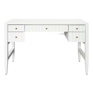 Matthew Izzo Home Franklin Matte White Fluted Five Drawer Writing Desk For Sale