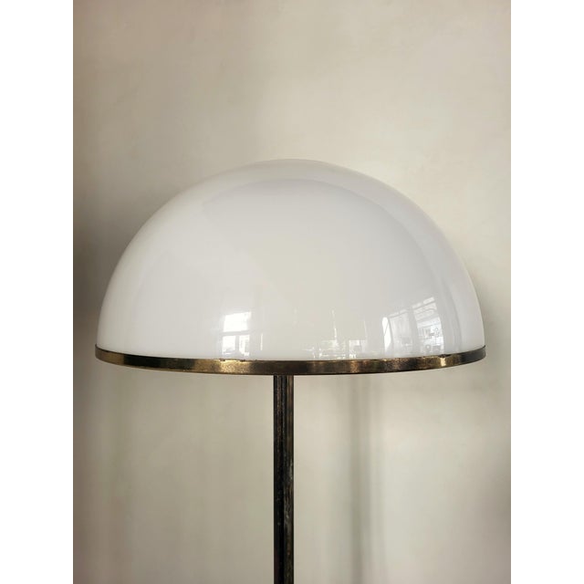 Floor lamp, height adjustable from 164 to 197 cm, 1970s. Polycarbonate lampshade with brass rim. European Plug (up to...