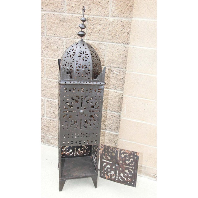Large Outdoor Metal Moroccan Hurricane Candle Lantern For Sale - Image 9 of 13