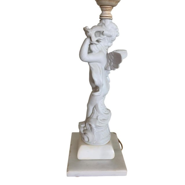 Late 19th Century Neoclassical Biscuit Porcelain Cherub Lamp Ruffled Milk Glass Shade For Sale In Palm Springs - Image 6 of 15