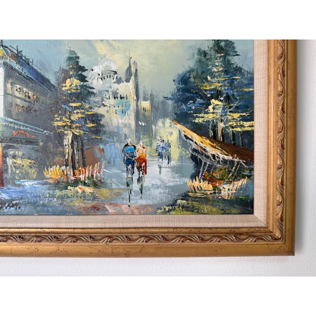 Vintage Parisian Street Scene Oil on Canvas Painting by Harison – Wood Framed For Sale - Image 9 of 11