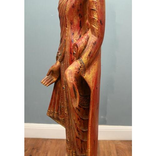 Burmese Carved Standing Buddha Statue For Sale - Image 13 of 17