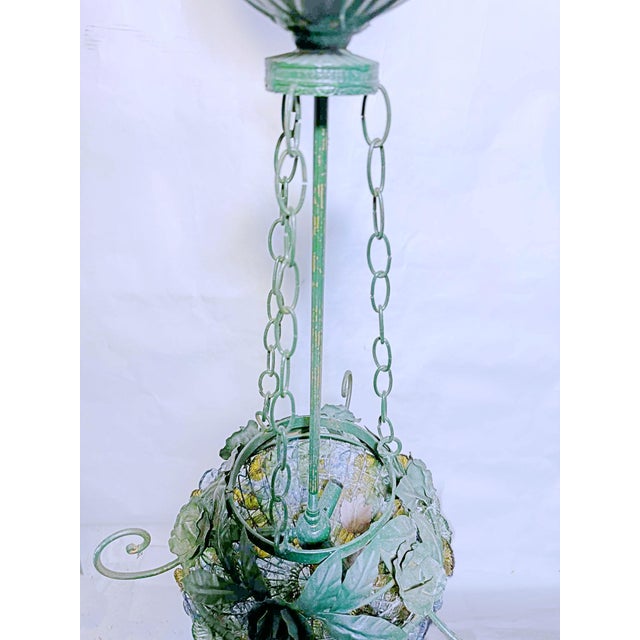 Glass Vintage Italian Tole Chandelier With Murano Glass Flowers For Sale - Image 7 of 9