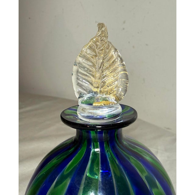 Vintage Hand Blown Italian Murano Green Blue Gold Glass Scent Perfume Bottle Jar For Sale In New York - Image 6 of 11