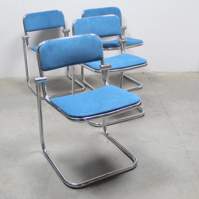 Bauhaus Bauhaus Blue Chrome Chairs, 1970s, Set of 6 For Sale - Image 3 of 10