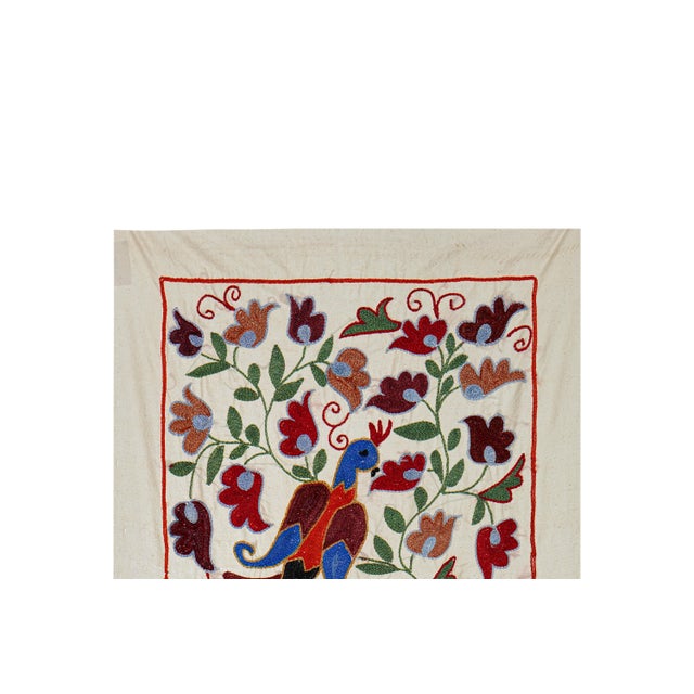 1960s Suzani Embroidered Wall Hanging With Bird & Duck For Sale - Image 5 of 8
