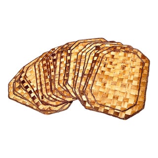 Vintage Hand Woven of Natural Materials Octagonal Placemats - 12 Piece Set For Sale