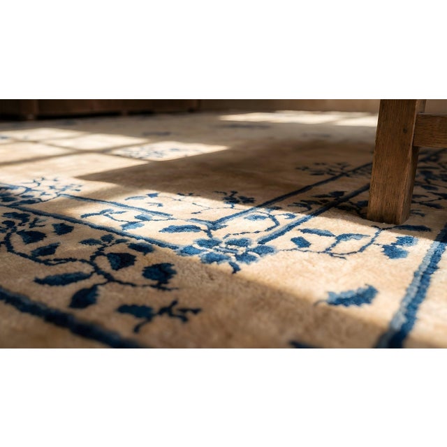 Exceptional Ivory Color With Unique Florid Design Antique Chinese Peking Rug For Sale - Image 11 of 13