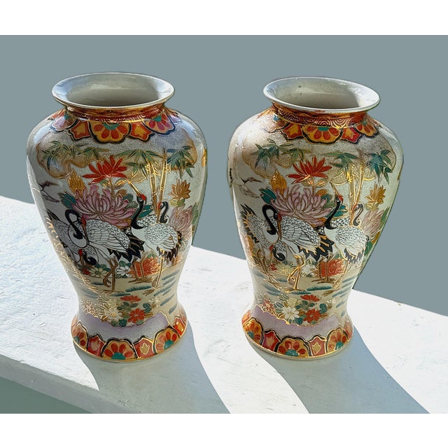 Late 20th Century Large Chinoiserie Vases With Cranes and Flowers - A Pair For Sale - Image 5 of 8