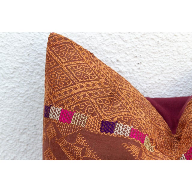 Patiala Starbust, Antique Phulkari Embroidered Pillow Cover For Sale - Image 4 of 7
