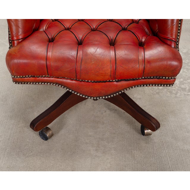 Persimmon Chesterfield-Style Tufted Leather Executive Swivel Desk Chair For Sale - Image 8 of 18
