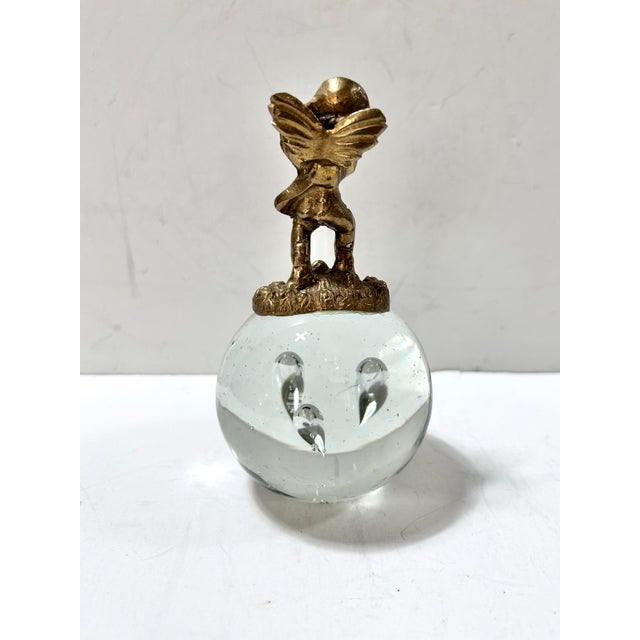 1980s Vintage Gold-Tone Cherub on Bubble Glass Orb Paperweight For Sale - Image 5 of 9