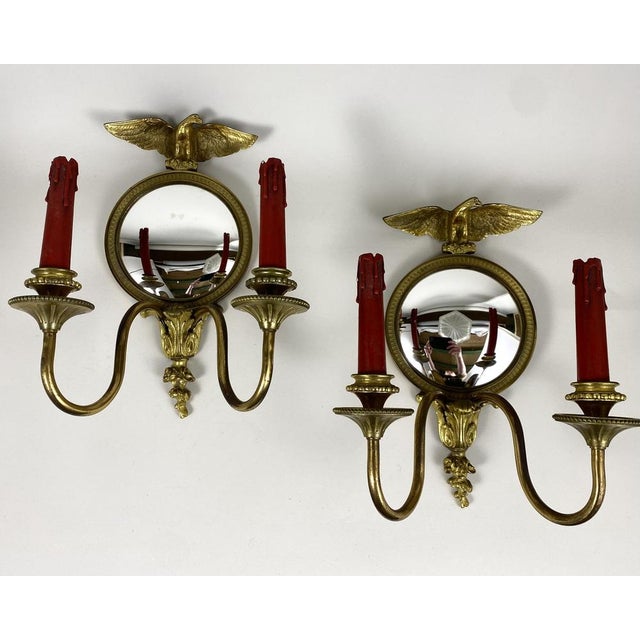 Wall Lights Fish Eye Mirror in Bronze, France, 1930s, Set of 2 For Sale - Image 9 of 9