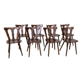 1950s French Wood Brutalist Chairs, Set of 8 For Sale