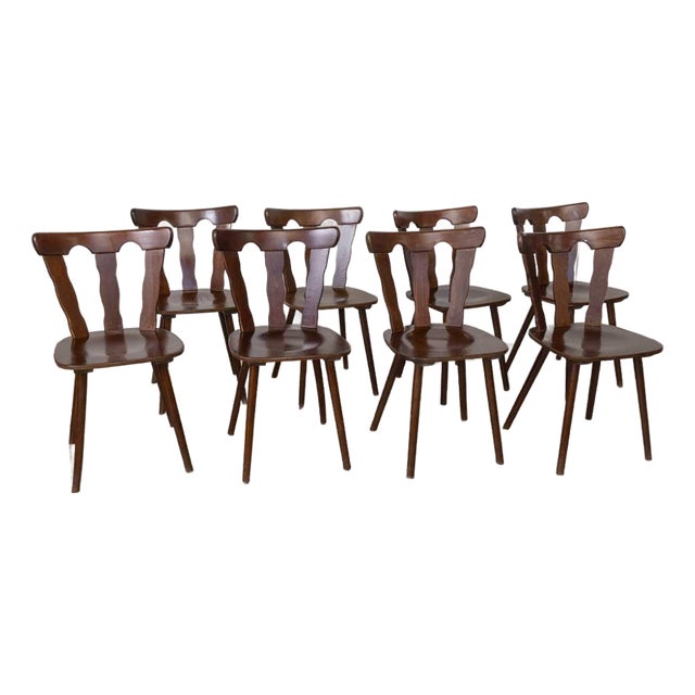 1950s French Wood Brutalist Chairs, Set of 8 For Sale