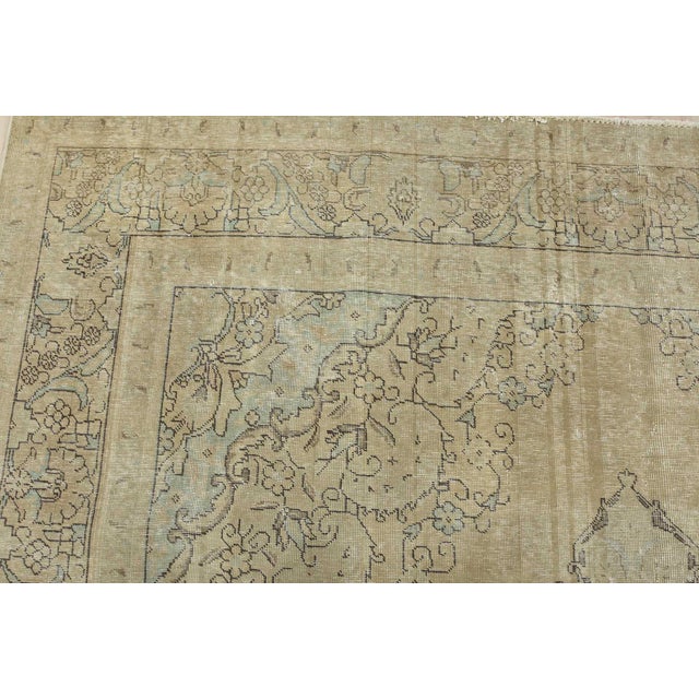 Textile Tabriz Rug 9’8” X 12’7” Beige Wool Vintage Distressed Hand-Knotted Carpet For Sale - Image 7 of 15