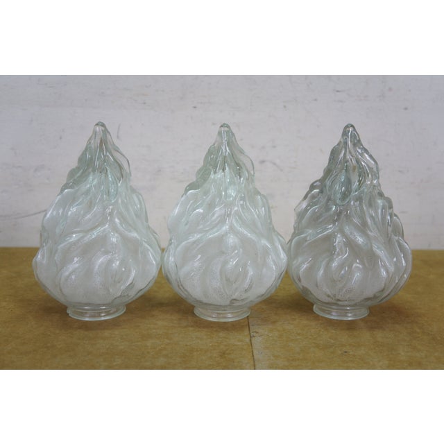 Glass Antique French Empire Frosted Glass Flambe Flame Torch Lamp Chandelier Shades - Set of 3 For Sale - Image 7 of 15