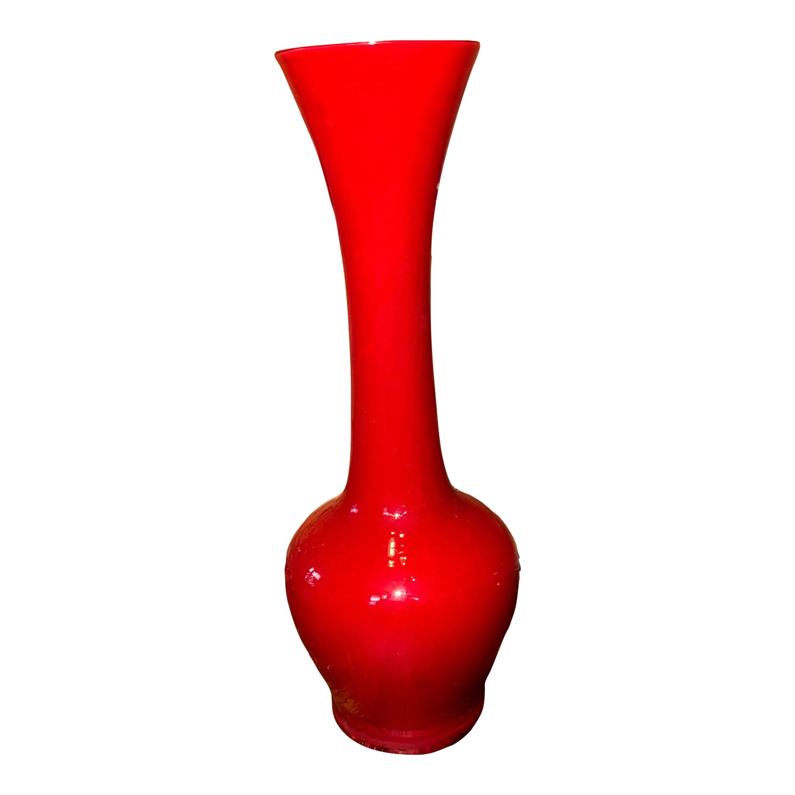 1950s Vintage Blown Glass Red Vase, Stamped Chairish