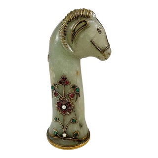 19th Century Mogul Jade Handle With Gemstones For Sale