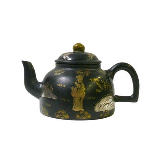 Chinese Black & Golden Teapot with Scenery For Sale