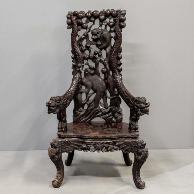 Japanese Antique Japanese High Back Red Lacquer Monkey Armchair For Sale - Image 3 of 10