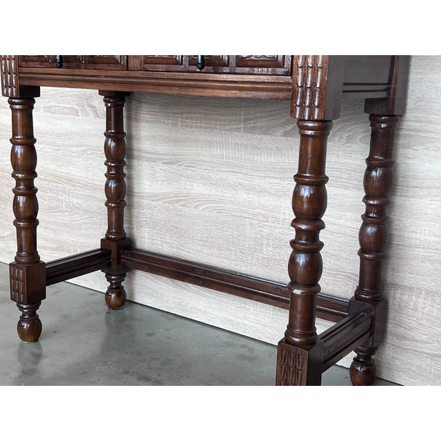Wood Early 20th Century Spanish Console Table With 2 Drawers and Turned Legs For Sale - Image 7 of 9