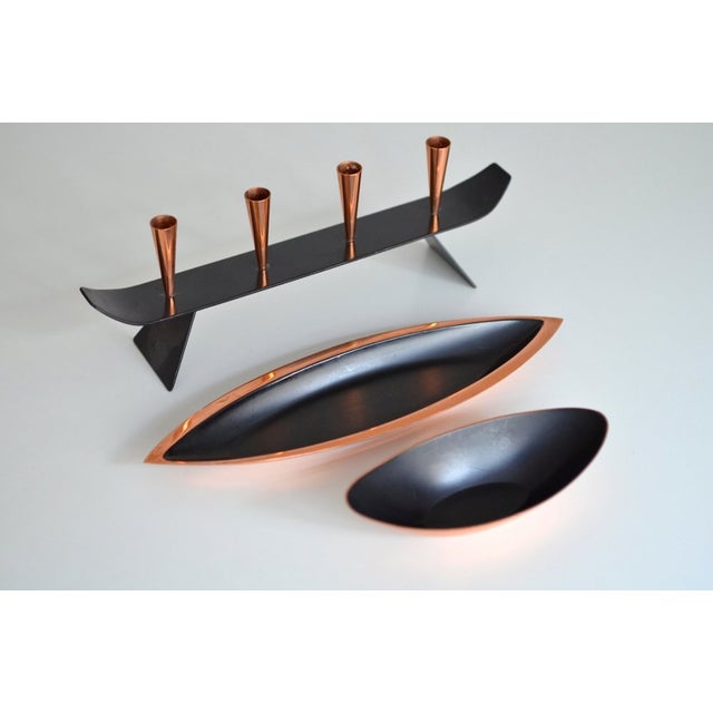 Swedish Copper Candlestick and Bowls by Gunnar Ander for Ystad Metall, 1960s, Set of 3 For Sale - Image 6 of 6