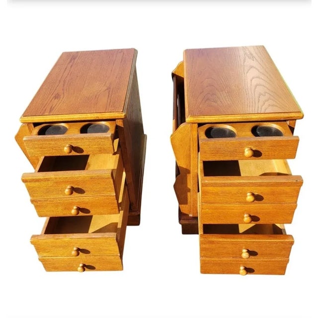 Vintage 3 Drawers Amish Crafted Oak End Tables With Magazine Racks, Circa 1970s - a Pair For Sale - Image 4 of 10