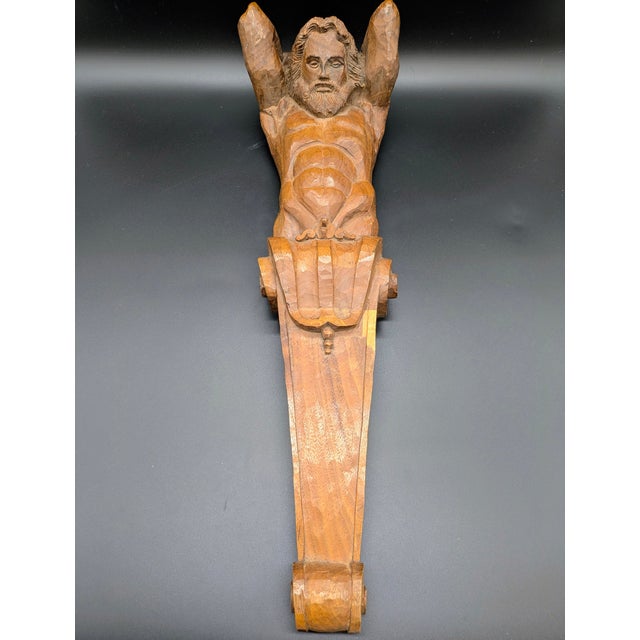 19th Century Hand-Carved Oak Architectural/Decorative Atlas Corbel For Sale - Image 4 of 12