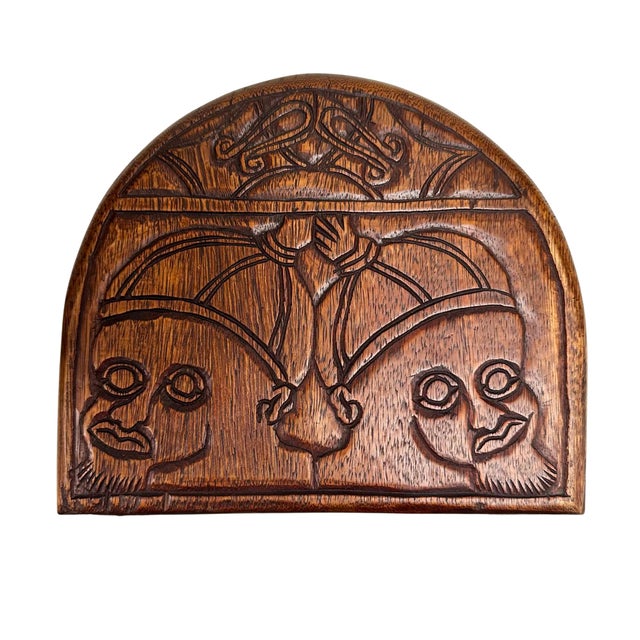 Wood Vintage Hand-Carved Folding Wooden Mancala Style Game Board With Figural Relief For Sale - Image 7 of 8