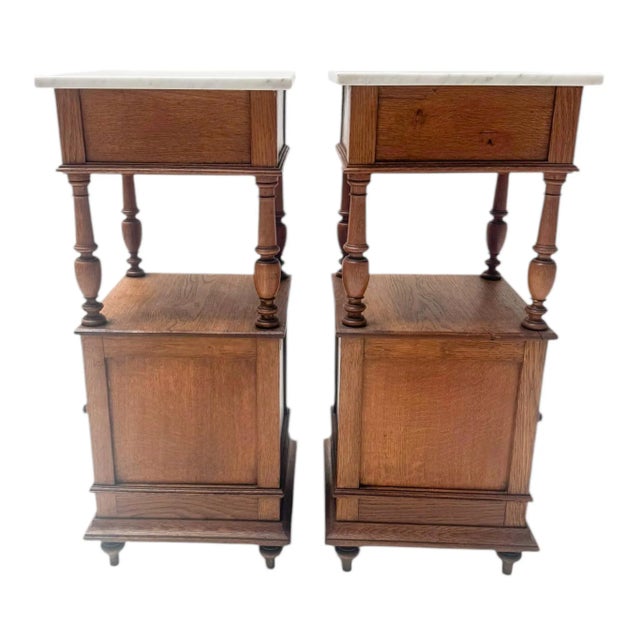 Art Nouveau Nightstands with Marble Tops, 1900s, Set of 2 For Sale - Image 10 of 15