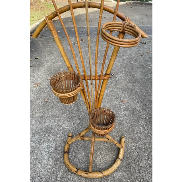 Brown Vintage Bamboo Plant Stand For Sale - Image 8 of 10