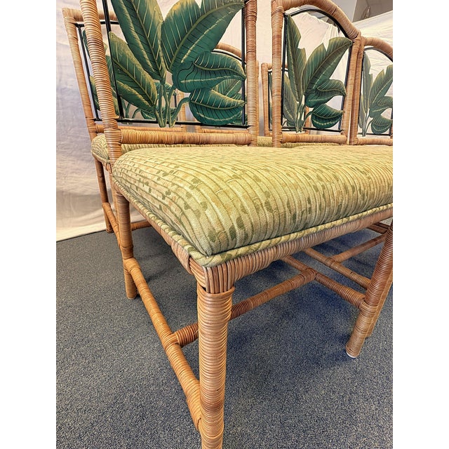 Vintage McGuire Style Rattan Wrapped Dining Chairs With Banana Leaf Back Detail- Set of 6 For Sale In West Palm - Image 6 of 18