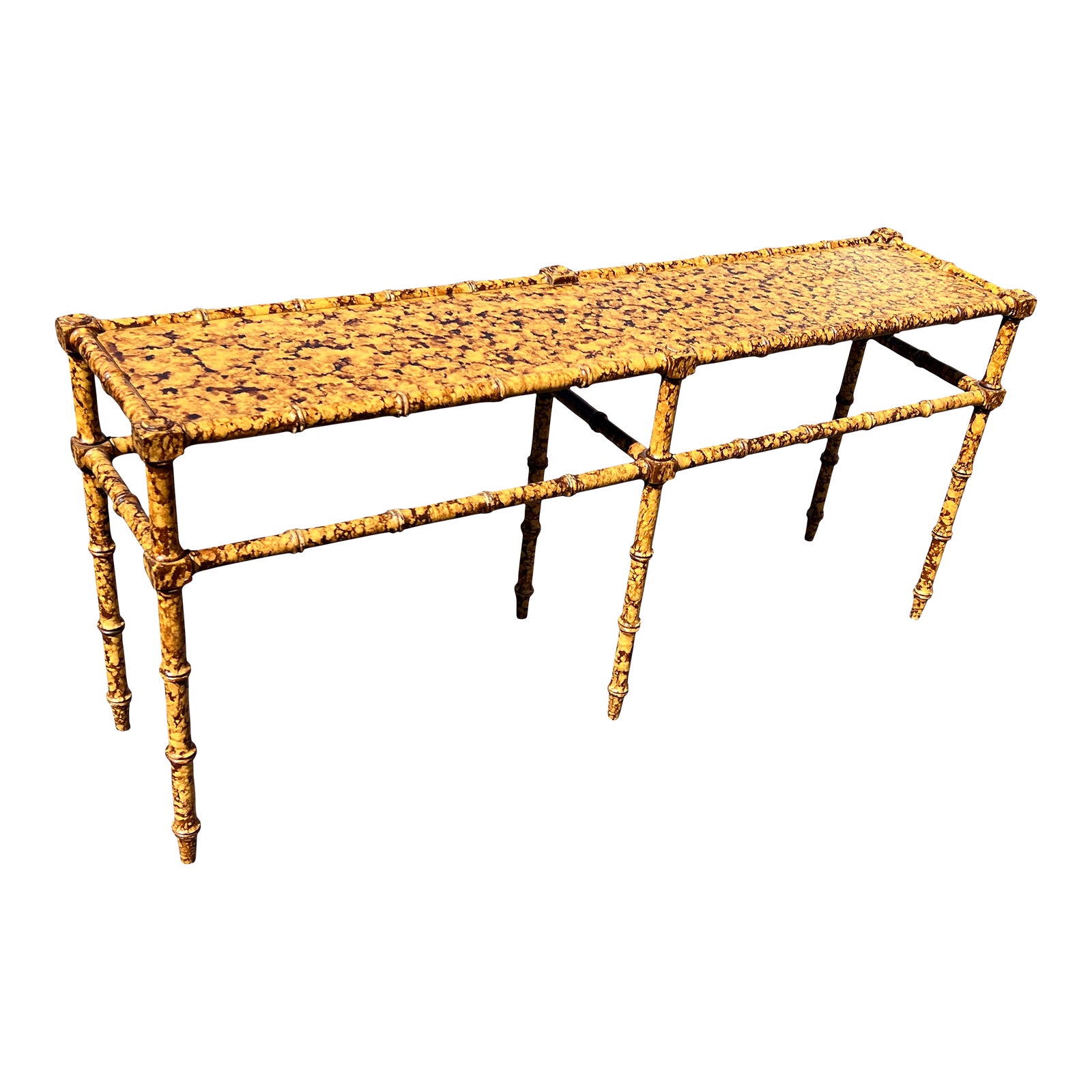 Mid 20th Century Faux Bamboo Tortoise Shell Console Table | Chairish