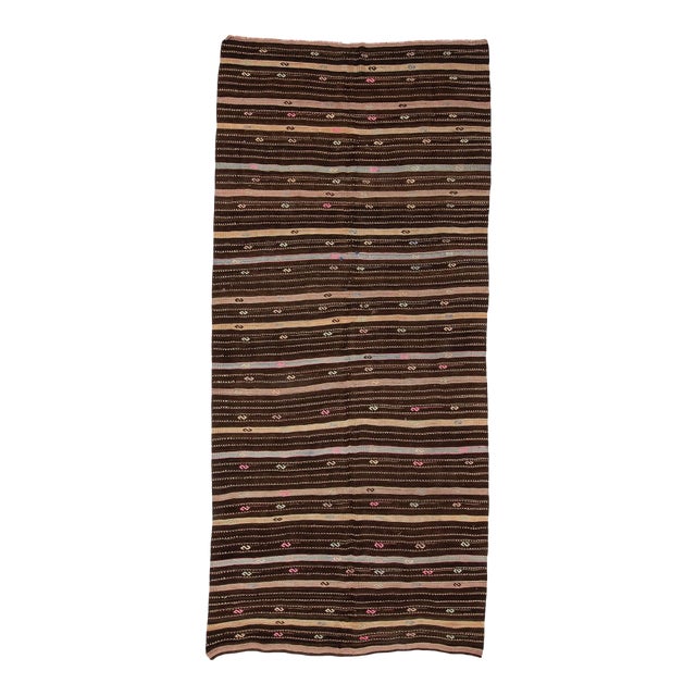 Striped Vintage Brown Kilim Rug For Sale